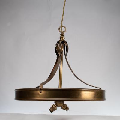 An Arts Craft Ceiling Light with Stylized Petals a Circular Brass Ring