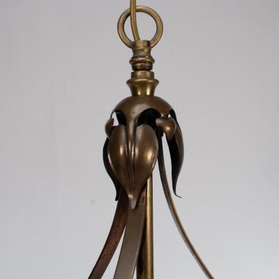 An Arts Craft Ceiling Light with Stylized Petals a Circular Brass Ring