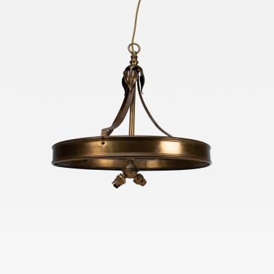 An Arts Craft Ceiling Light with Stylized Petals a Circular Brass Ring