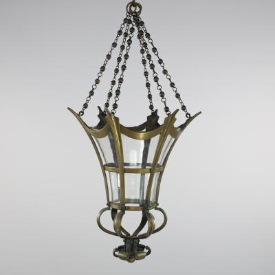 An Arts Crafts Brass Conical Shaped Lantern with Its Original Conical Shade