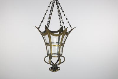 An Arts Crafts Brass Conical Shaped Lantern with Its Original Conical Shade