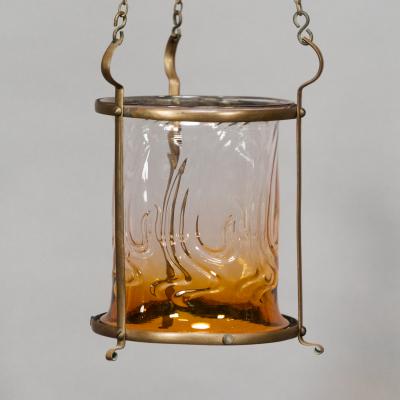 An Arts Crafts Brass Lantern with Subtle Bronze Tinged Shade