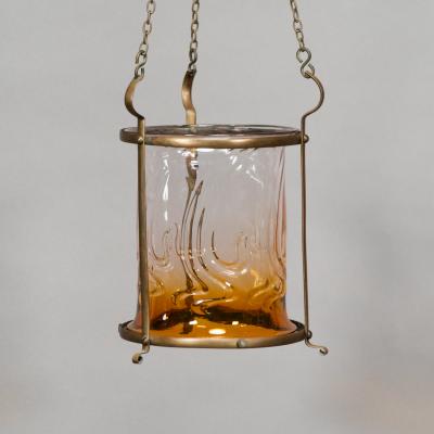 An Arts Crafts Brass Lantern with Subtle Bronze Tinged Shade