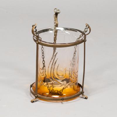 An Arts Crafts Brass Lantern with Subtle Bronze Tinged Shade