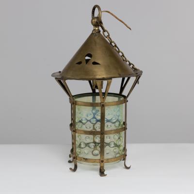 An Arts Crafts Brass Lantern with the Original Vaseline Shade