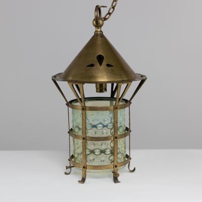 An Arts Crafts Brass Lantern with the Original Vaseline Shade