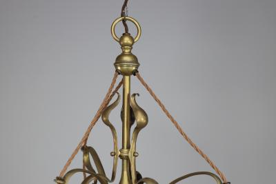 An Arts Crafts Brass Three Arm Ceiling Light