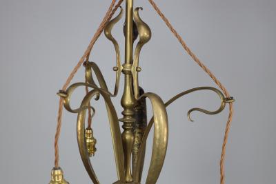 An Arts Crafts Brass Three Arm Ceiling Light