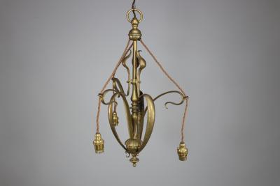 An Arts Crafts Brass Three Arm Ceiling Light