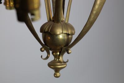 An Arts Crafts Brass Three Arm Ceiling Light