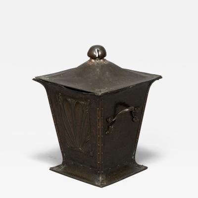 An Arts Crafts Copper Conical Coal Bucket Lid with Hand Hammered Sun Rise
