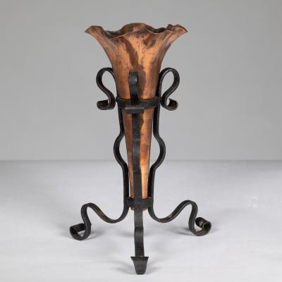 An Arts Crafts Copper Hand Wrought Iron Conical Flower Vase