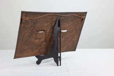 An Arts Crafts Copper Hanging Photograph Frame with Leaf Berry Decoration