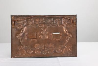 An Arts Crafts Copper Hanging Photograph Frame with Leaf Berry Decoration