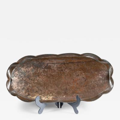 An Arts Crafts Copper Tray Decorated with Swimming Fishes Folded Wavy Edges