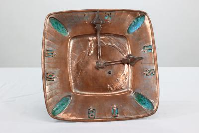 An Arts Crafts Hand Formed Copper Turquoise Blue Enamel Wall Clock