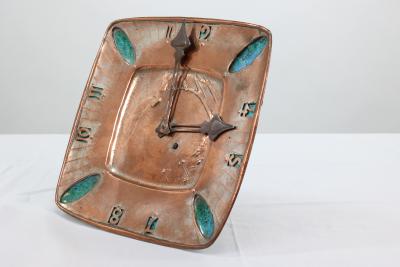 An Arts Crafts Hand Formed Copper Turquoise Blue Enamel Wall Clock