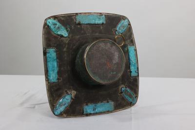 An Arts Crafts Hand Formed Copper Turquoise Blue Enamel Wall Clock