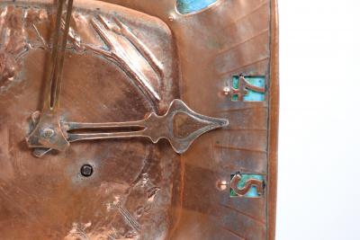 An Arts Crafts Hand Formed Copper Turquoise Blue Enamel Wall Clock