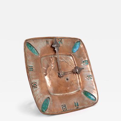 An Arts Crafts Hand Formed Copper Turquoise Blue Enamel Wall Clock