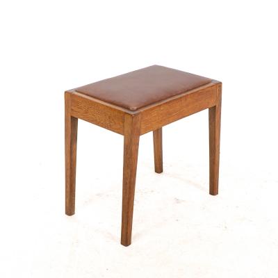 An Arts Crafts Oak Stool with Professional Reupholstered Leather Seat