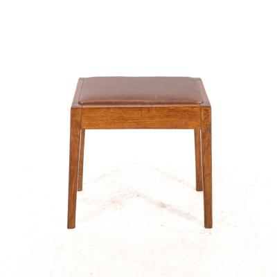 An Arts Crafts Oak Stool with Professional Reupholstered Leather Seat