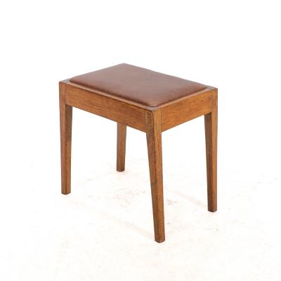 An Arts Crafts Oak Stool with Professional Reupholstered Leather Seat