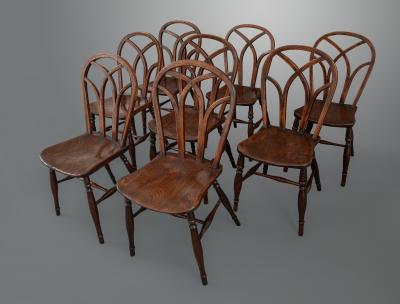 An Assembled Set of Eight Hoop Back Gothic Windsor Side Chairs