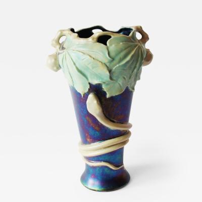 An Attactive Ziem Art Nouveau Vase with Snake and Horse Chestnut Decoration