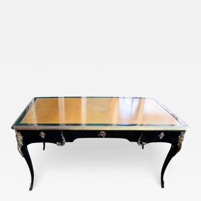An Elegant 19th Century French Louis XV Black Lacquered Bureau Plat