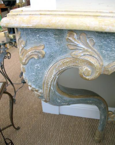 An Elegant Custom Made Italian Baroque Style Console Table with Marble Top