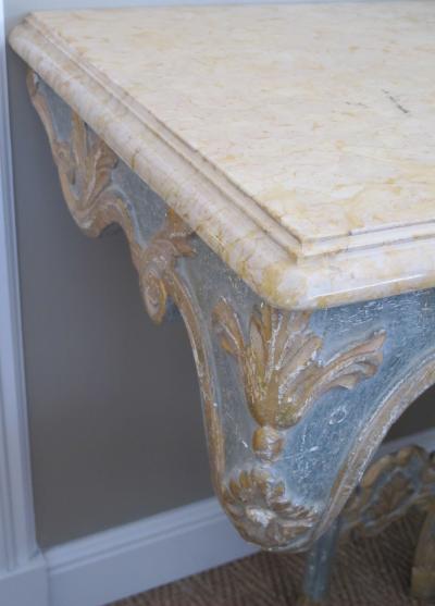 An Elegant Custom Made Italian Baroque Style Console Table with Marble Top