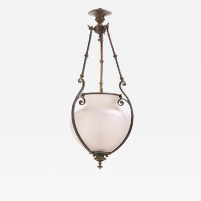 An Elegant English Brass and Glass Pendant Lantern C 1900 