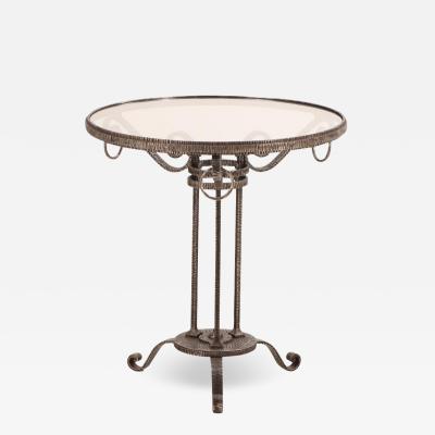 An Elegant French Art Deco Iron Glass Top Table C 1930 