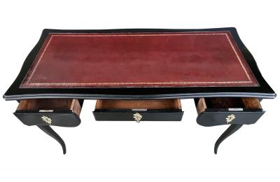 An Elegant French Louis XV Style Ebonized 3 Drawer Writing Desk with Leather Top