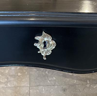 An Elegant French Louis XV Style Ebonized 3 Drawer Writing Desk with Leather Top