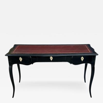 An Elegant French Louis XV Style Ebonized 3 Drawer Writing Desk with Leather Top