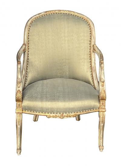An Elegant Pair Italian Empire Pale green Painted and Parcel gilt Armchairs