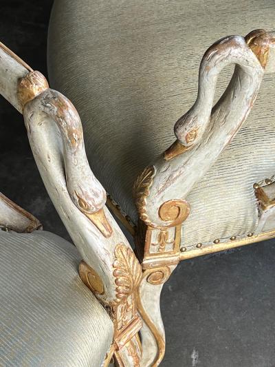 An Elegant Pair Italian Empire Pale green Painted and Parcel gilt Armchairs