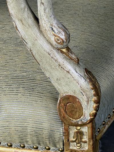 An Elegant Pair Italian Empire Pale green Painted and Parcel gilt Armchairs