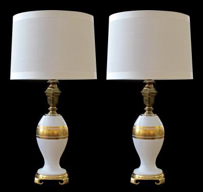 An Elegant Pair of German White Porcelain Lamps with Gilt Decoration