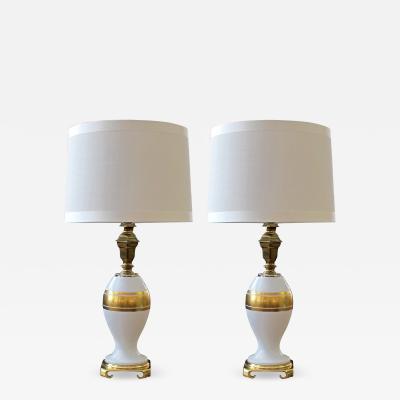 An Elegant Pair of German White Porcelain Lamps with Gilt Decoration