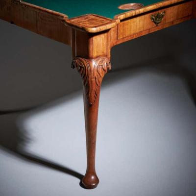 An Elegant and Rare George II Pollard Oak and Walnut Card Table Circa 1740