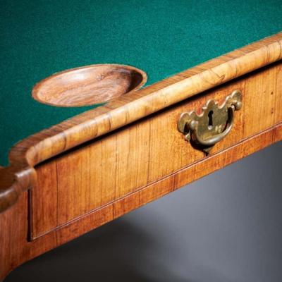An Elegant and Rare George II Pollard Oak and Walnut Card Table Circa 1740