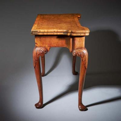 An Elegant and Rare George II Pollard Oak and Walnut Card Table Circa 1740