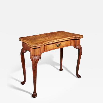 An Elegant and Rare George II Pollard Oak and Walnut Card Table Circa 1740