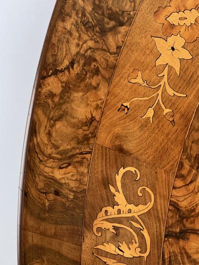 An English Burr Walnut and Marquetry Tilt top Breakfast Center Table