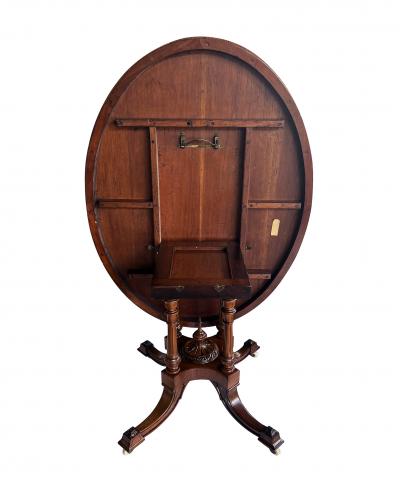 An English Burr Walnut and Marquetry Tilt top Breakfast Center Table