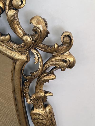 An English George II Style Cartouche shaped Giltwood Mirror with Ho Ho Birds