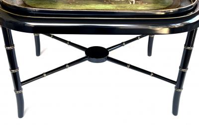 An English regency style hand painted wooden hunting tray on stand